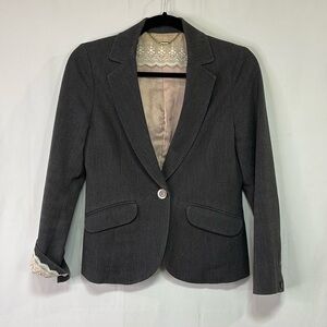 🦙 minimum gray, single button blazer with lace trim detail